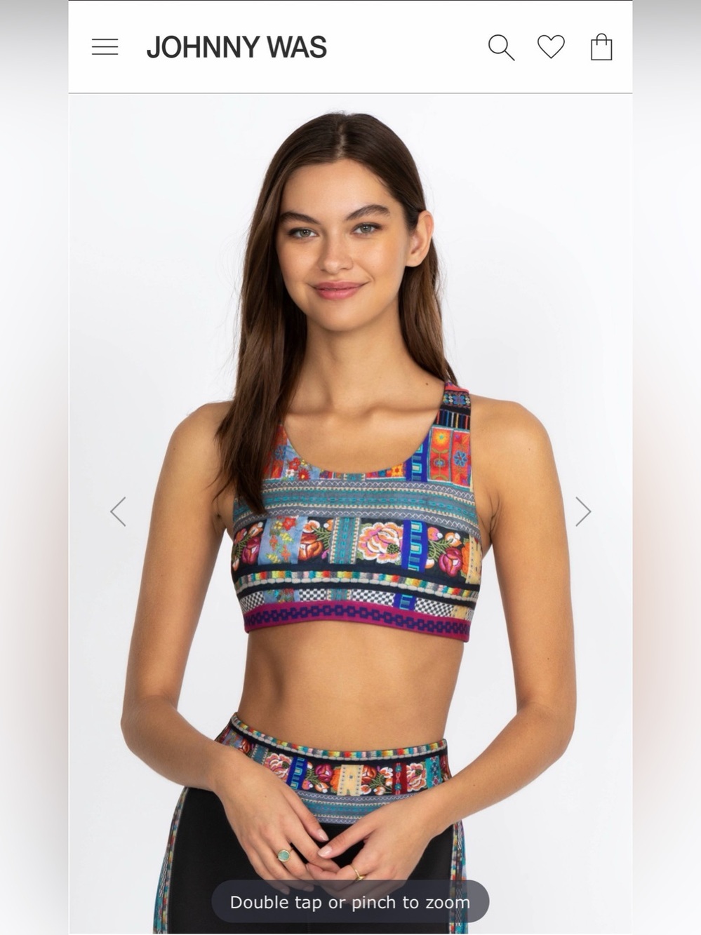 Johnny Was Bee Active Racerback Sports Bra Beatrice Patchwork Reversible NO Tag